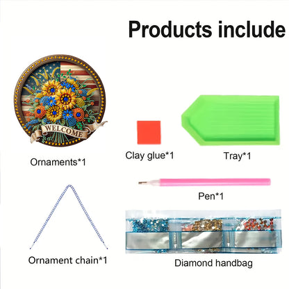 Sunflower DIY Diamond Art Pendant Kit Diamond Painting Door Sign for Wall Window