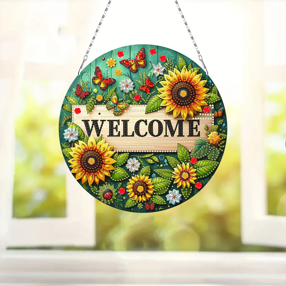 Sunflower DIY Diamond Art Pendant Kit Diamond Painting Door Sign for Wall Window