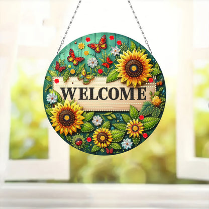 Sunflower DIY Diamond Art Pendant Kit Diamond Painting Door Sign for Wall Window
