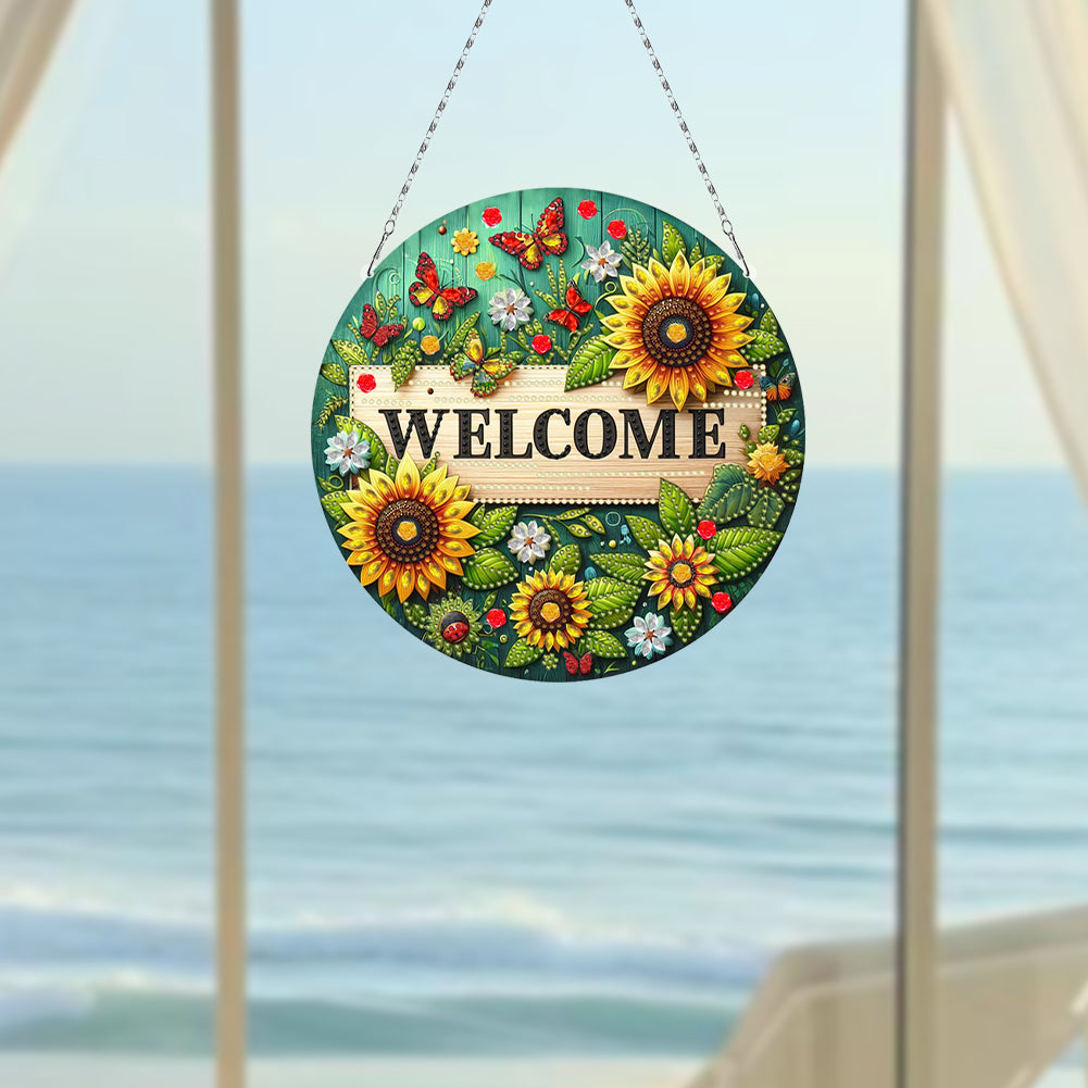 Sunflower DIY Diamond Art Pendant Kit Diamond Painting Door Sign for Wall Window
