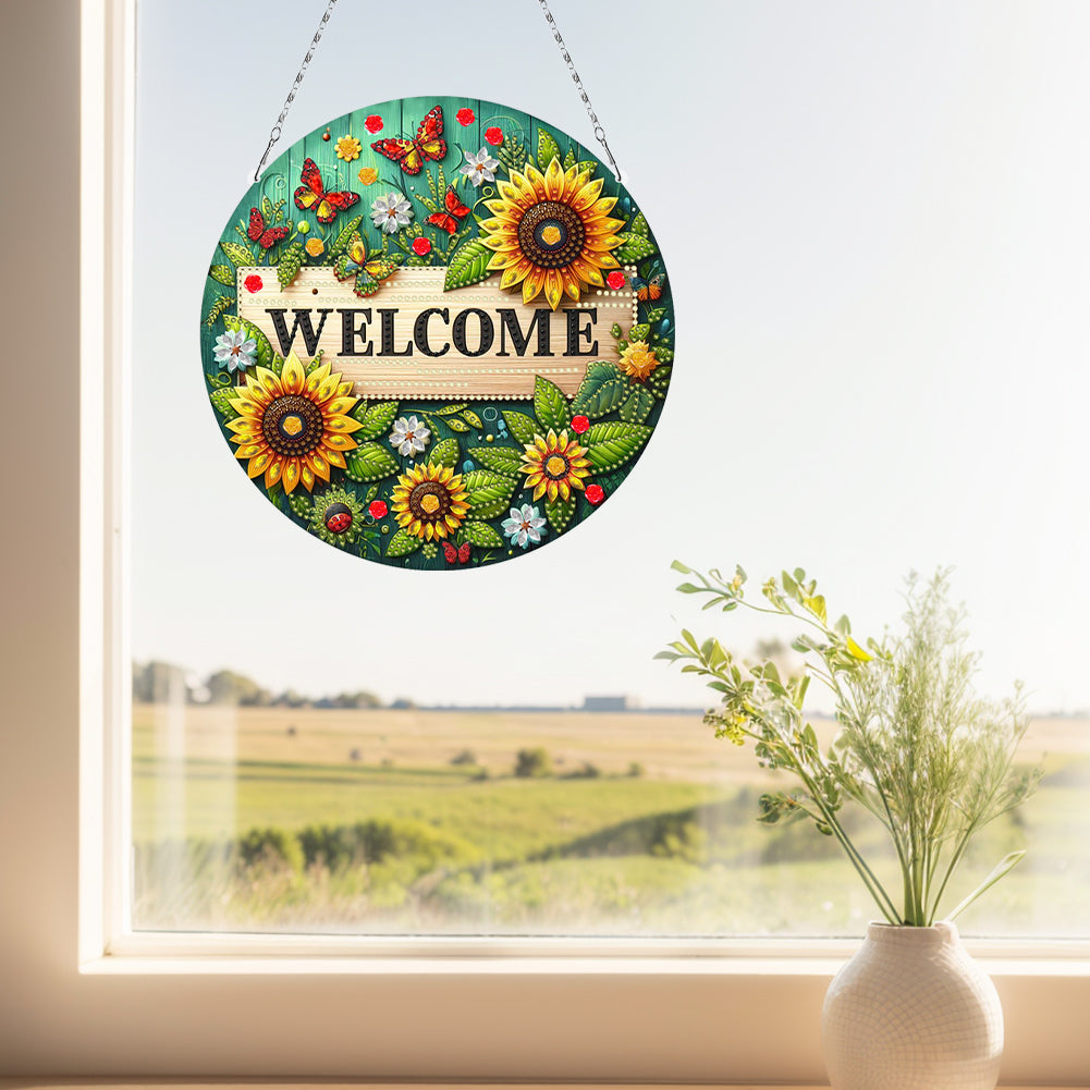 Sunflower DIY Diamond Art Pendant Kit Diamond Painting Door Sign for Wall Window