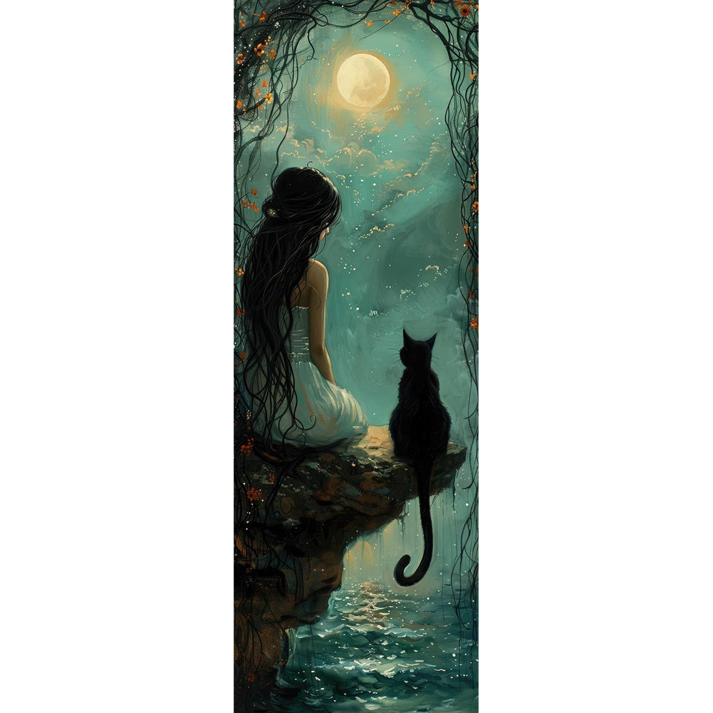 Girl And Cat - Full Round Drill Diamond Painting 30*90CM