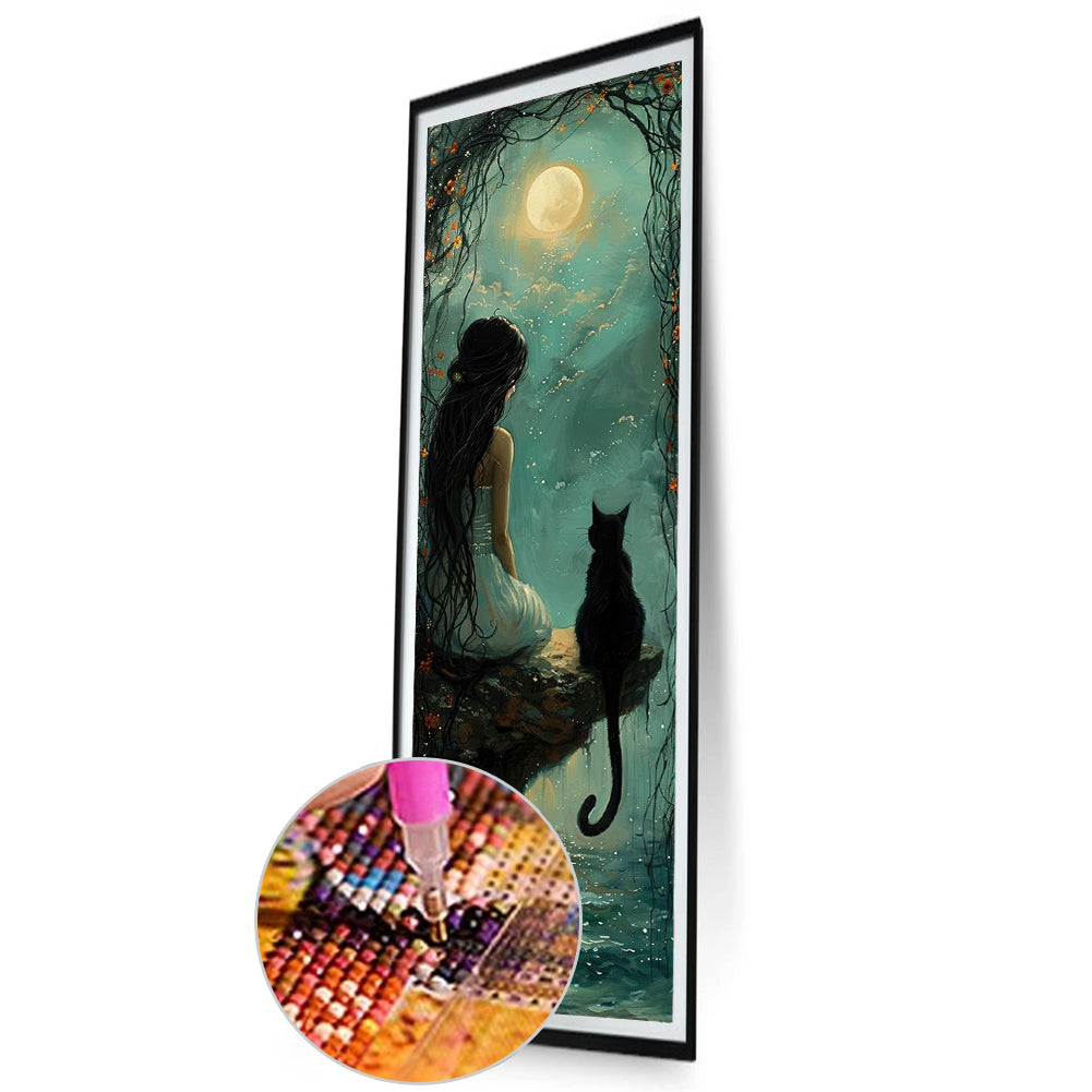 Girl And Cat - Full Round Drill Diamond Painting 30*90CM
