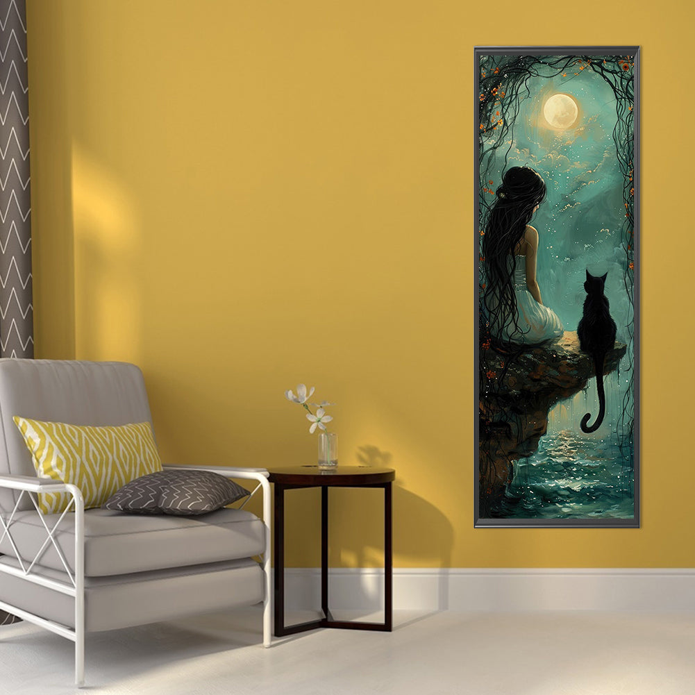 Girl And Cat - Full Round Drill Diamond Painting 30*90CM