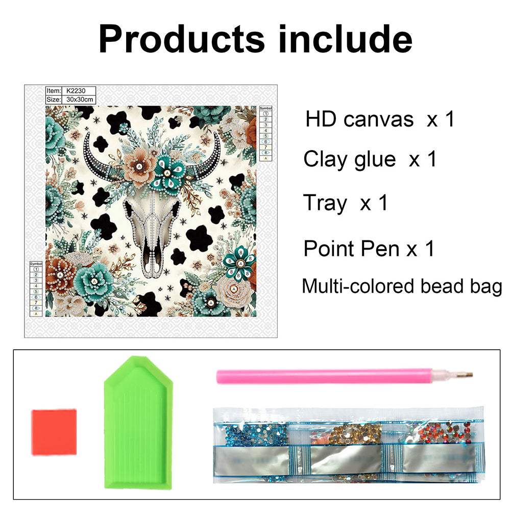 Indian Cow Skull - Special Shaped Drill Diamond Painting 30*30CM