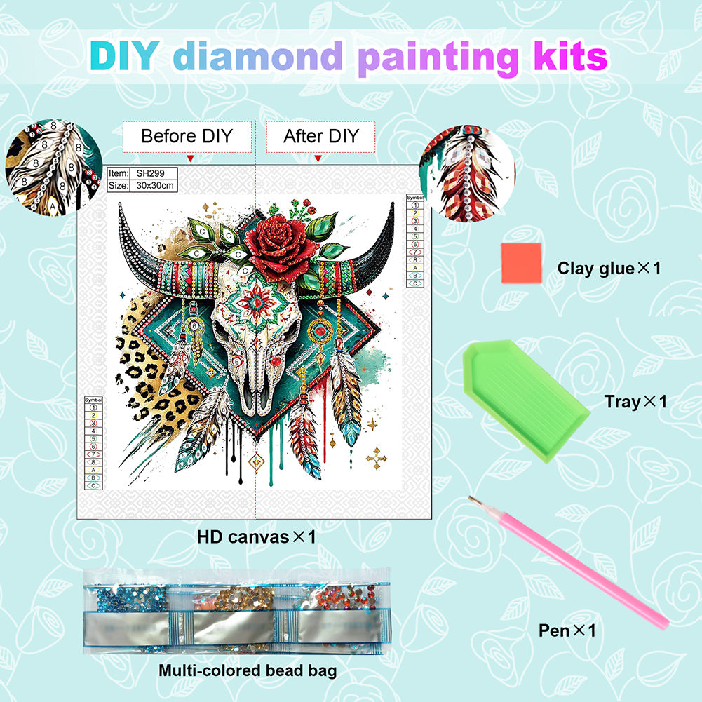 Indian Cow Skull - Special Shaped Drill Diamond Painting 30*30CM