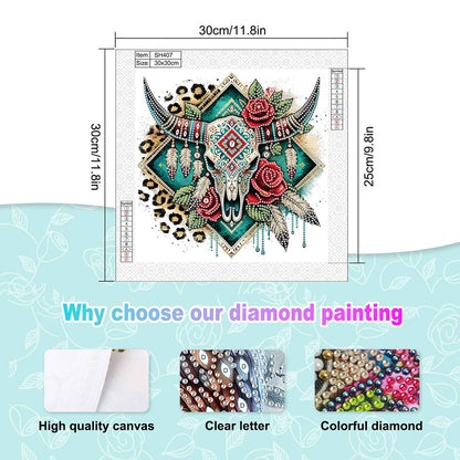 Indian Cow Skull - Special Shaped Drill Diamond Painting 30*30CM