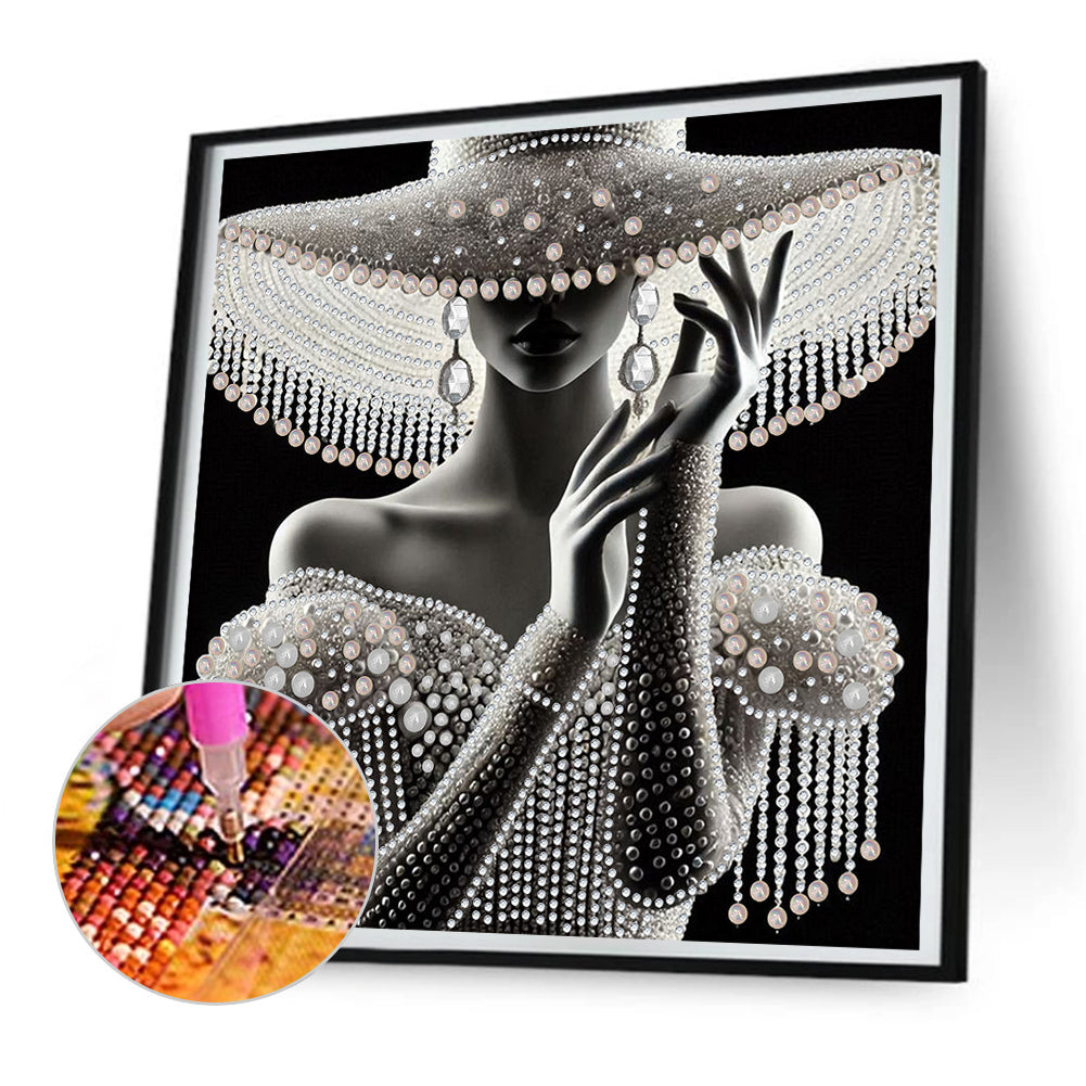 Lady In Elegant Hat - Special Shaped Drill Diamond Painting 30*30CM