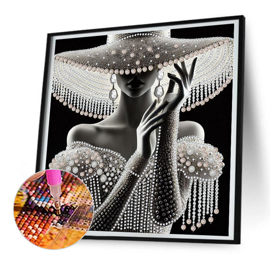 Lady In Elegant Hat - Special Shaped Drill Diamond Painting 30*30CM
