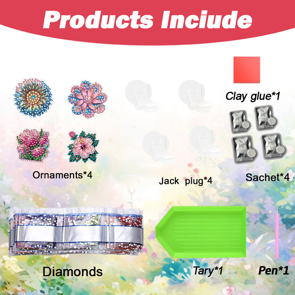 4pc Flower Animal DIY Diamond Painting Car Air Vent Clip Air Freshener for Adult