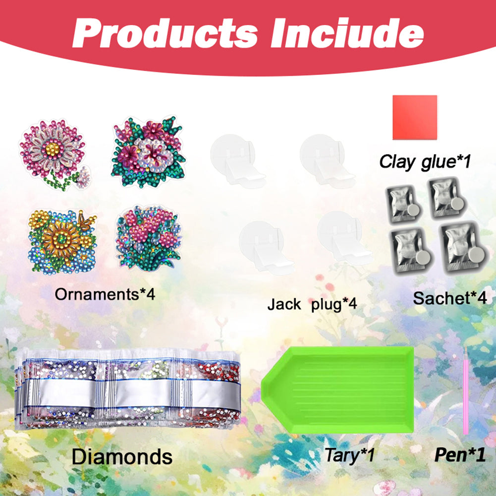 4pc Flower Animal DIY Diamond Painting Car Air Vent Clip Air Freshener for Adult