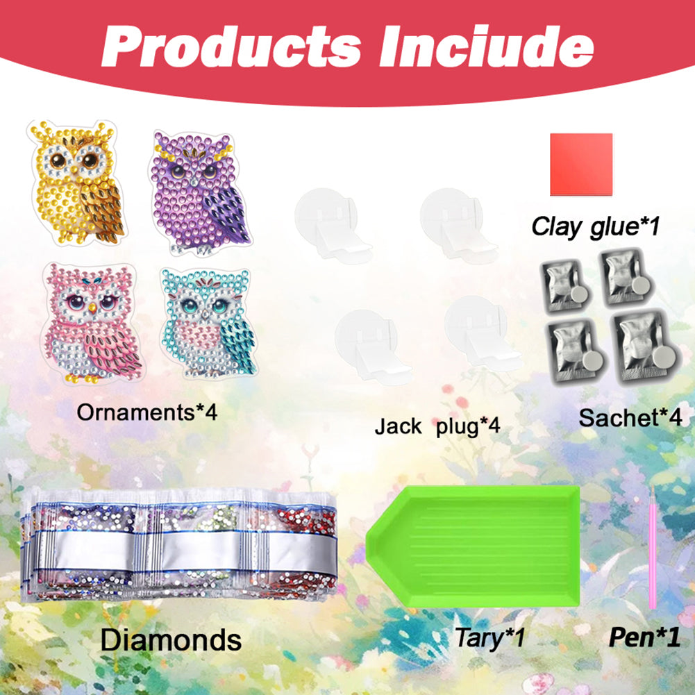 4pc Flower Animal DIY Diamond Painting Car Air Vent Clip Air Freshener for Adult