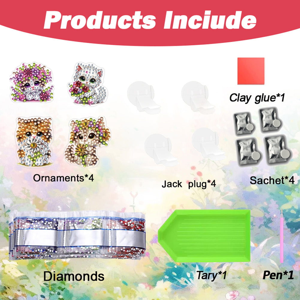 4pc Flower Animal DIY Diamond Painting Car Air Vent Clip Air Freshener for Adult