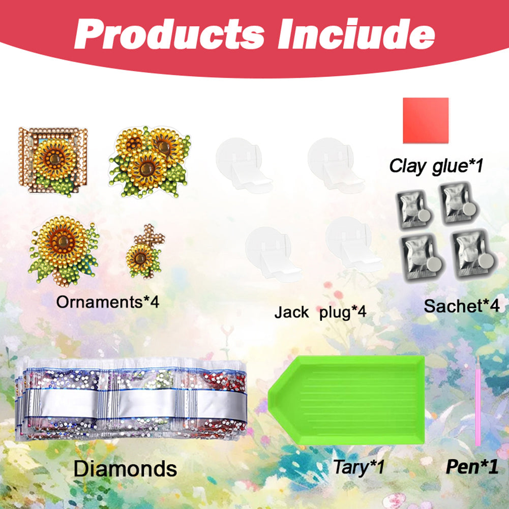 4pc Flower Animal DIY Diamond Painting Car Air Vent Clip Air Freshener for Adult