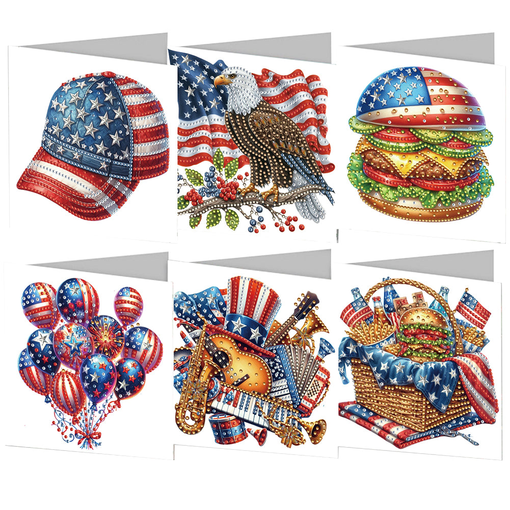 6Pcs Independence Day Diamond Painting Greeting Cards DIY Diamond Drawing Card