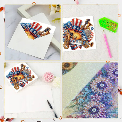 6Pcs Independence Day Diamond Painting Greeting Cards DIY Diamond Drawing Card