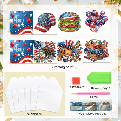 6Pcs Independence Day Diamond Painting Greeting Cards DIY Diamond Drawing Card
