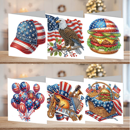 6Pcs Independence Day Diamond Painting Greeting Cards DIY Diamond Drawing Card
