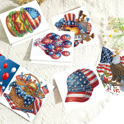 6Pcs Independence Day Diamond Painting Greeting Cards DIY Diamond Drawing Card