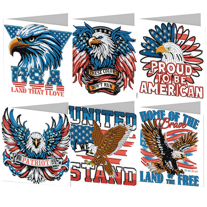 6Pcs Independence Day Diamond Painting Greeting Cards DIY Diamond Drawing Card