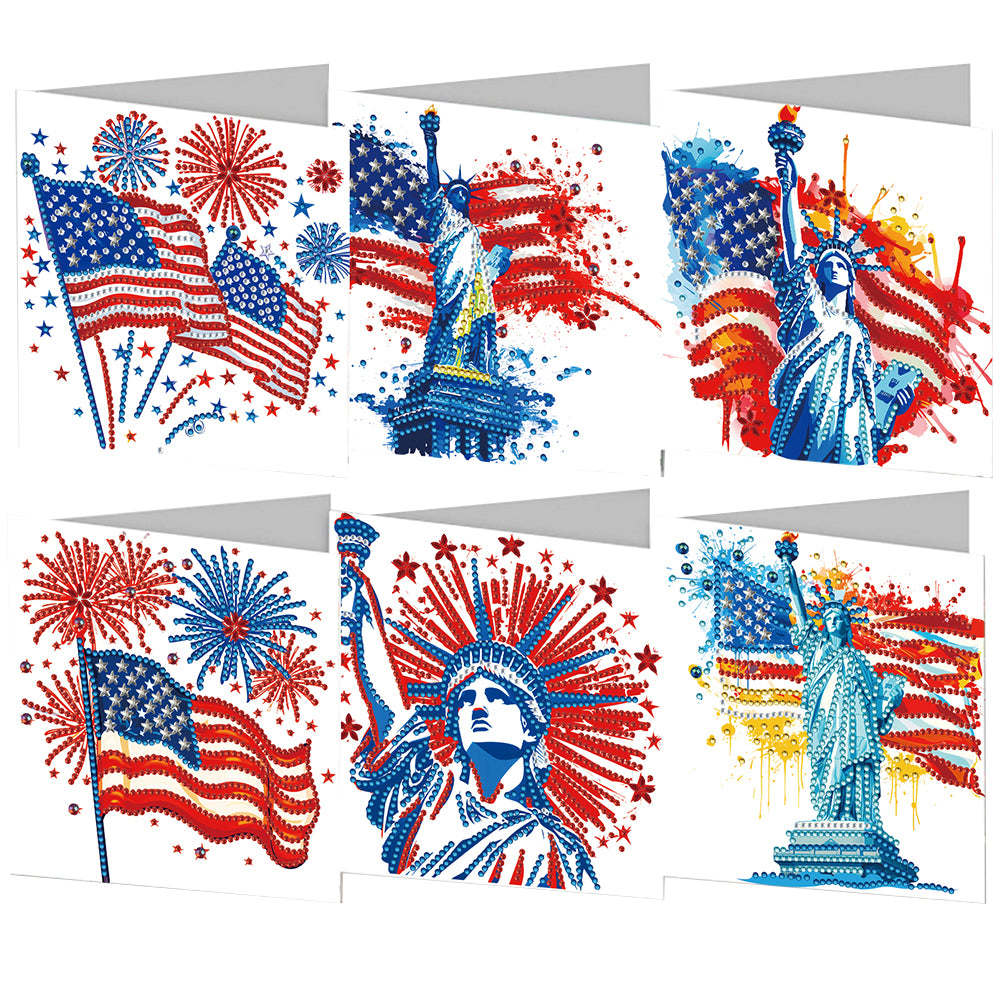 6Pcs Independence Day Diamond Painting Greeting Cards DIY Diamond Drawing Card