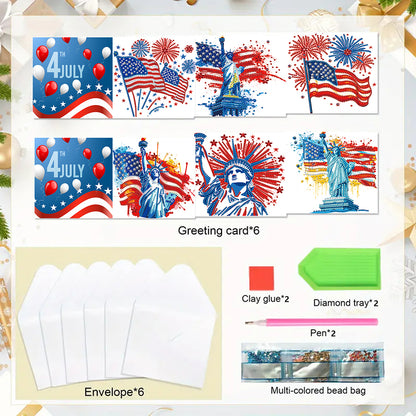 6Pcs Independence Day Diamond Painting Greeting Cards DIY Diamond Drawing Card