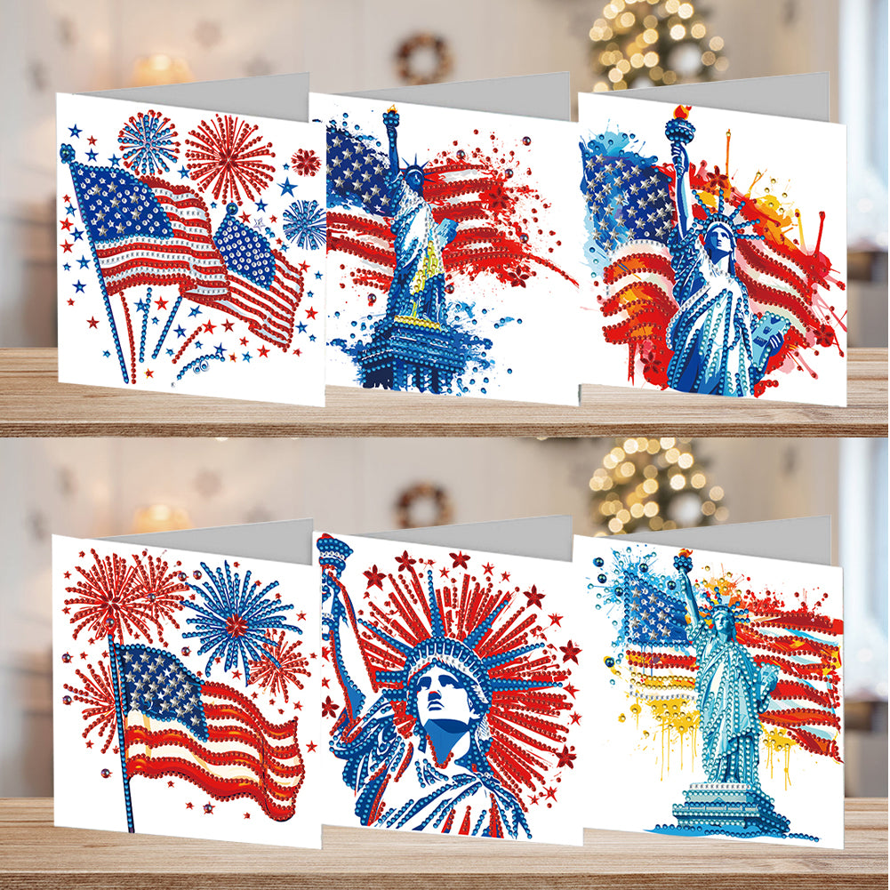6Pcs Independence Day Diamond Painting Greeting Cards DIY Diamond Drawing Card