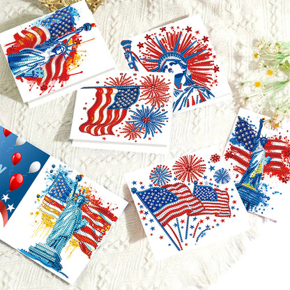 6Pcs Independence Day Diamond Painting Greeting Cards DIY Diamond Drawing Card