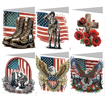 6Pcs Independence Day Diamond Painting Greeting Cards DIY Diamond Drawing Card