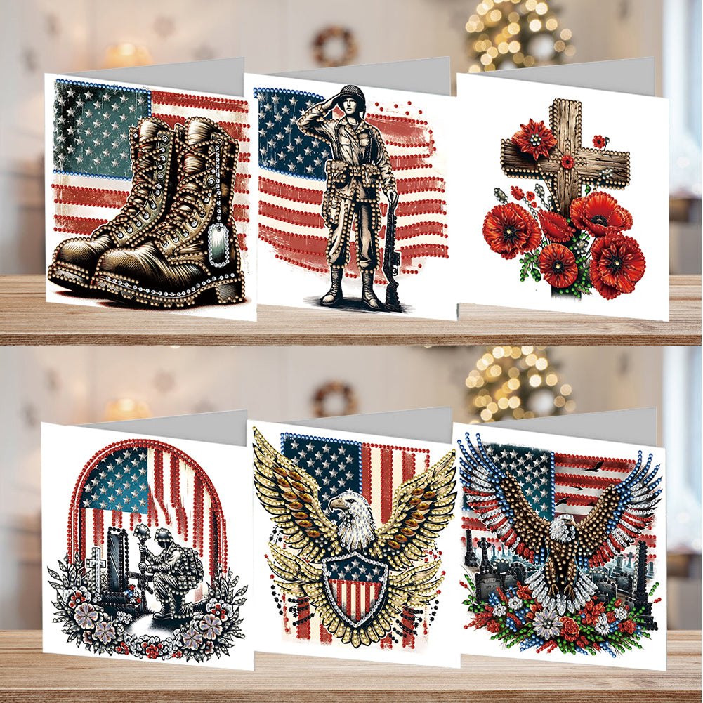 6Pcs Independence Day Diamond Painting Greeting Cards DIY Diamond Drawing Card