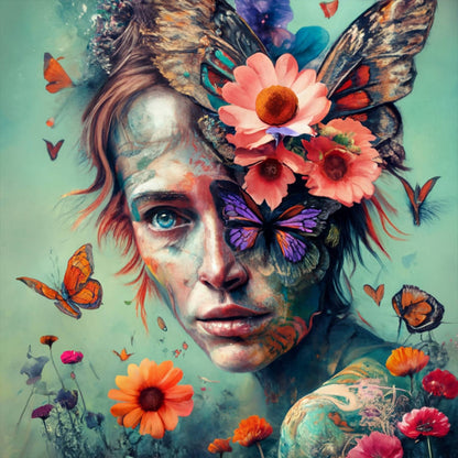 Flower And Girl - Full Round Drill Diamond Painting 40*40CM
