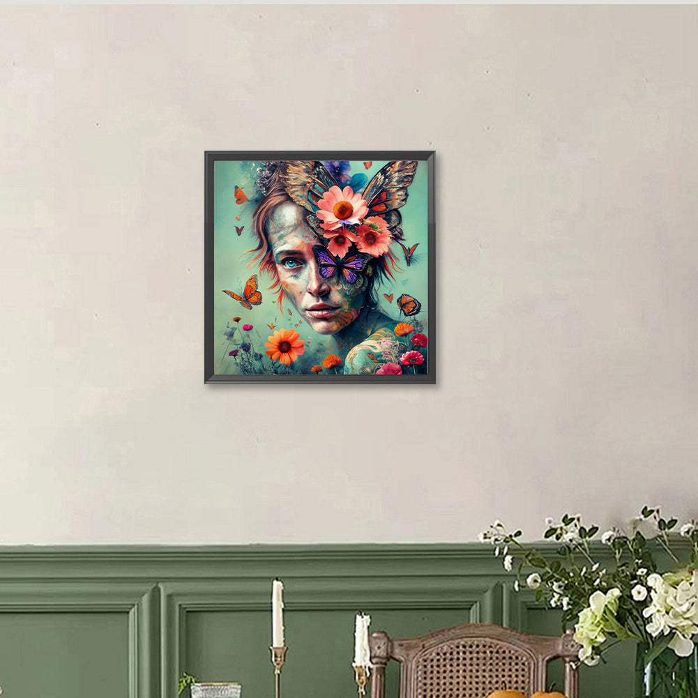 Flower And Girl - Full Round Drill Diamond Painting 40*40CM