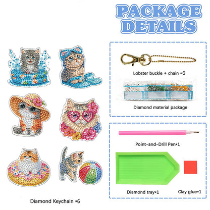 6Pcs Double Sided Special Shaped Beautiful Pattern Full Drill Keyring for Adults