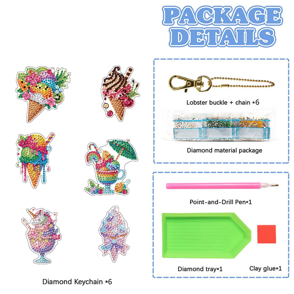6Pcs Double Sided Special Shaped Beautiful Pattern Full Drill Keyring for Adults