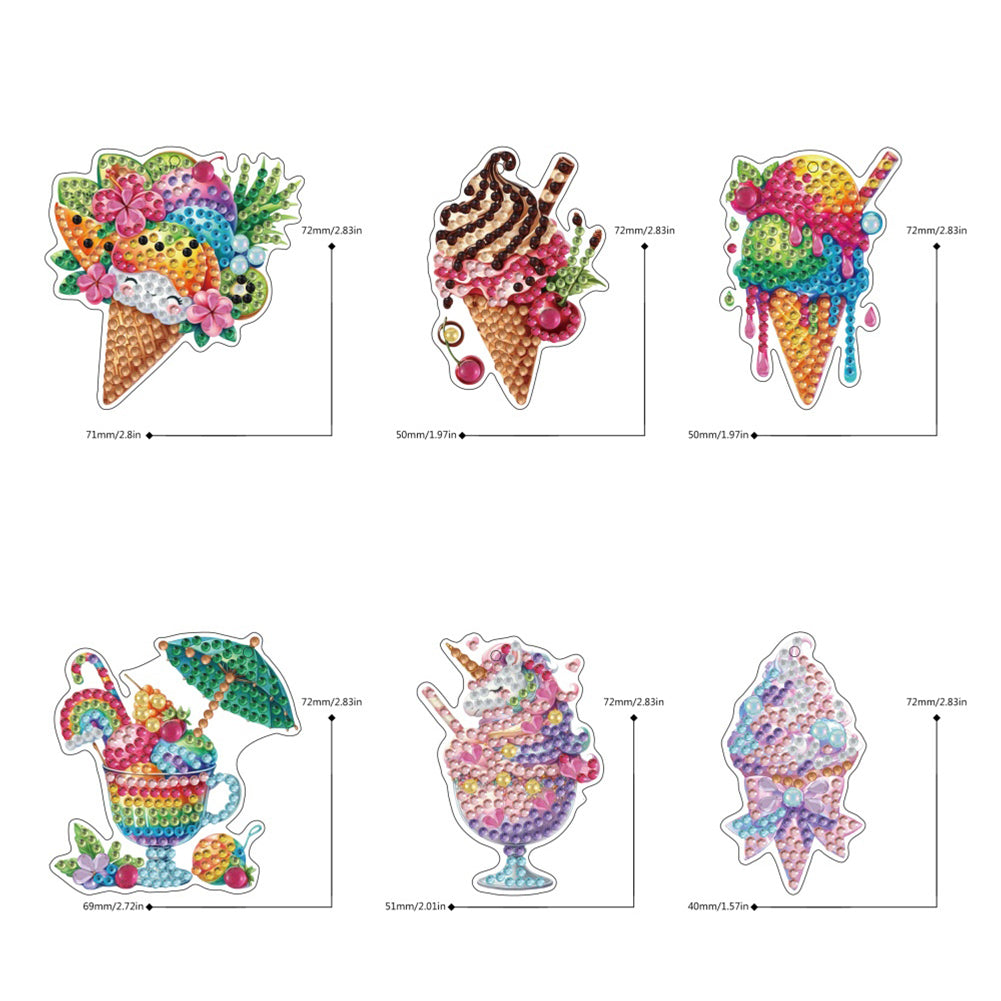 6Pcs Double Sided Special Shaped Beautiful Pattern Full Drill Keyring for Adults