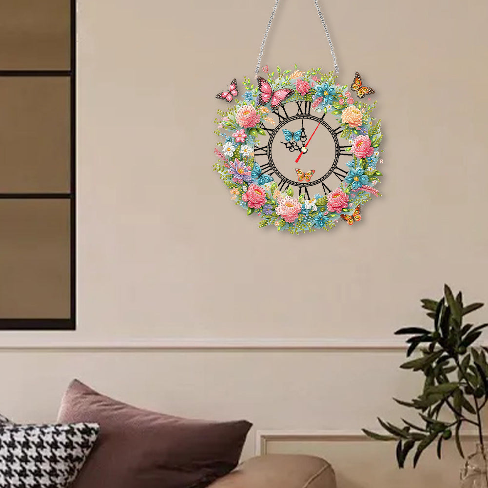 Acrylic Special Shape Flowers 5D Diamond Painting Clock Art Craft for Home Decor