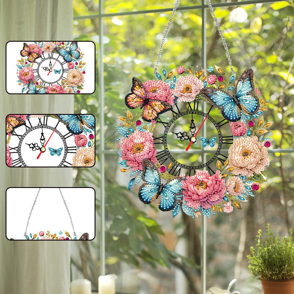 Acrylic Special Shape Flowers 5D Diamond Painting Clock Art Craft for Home Decor
