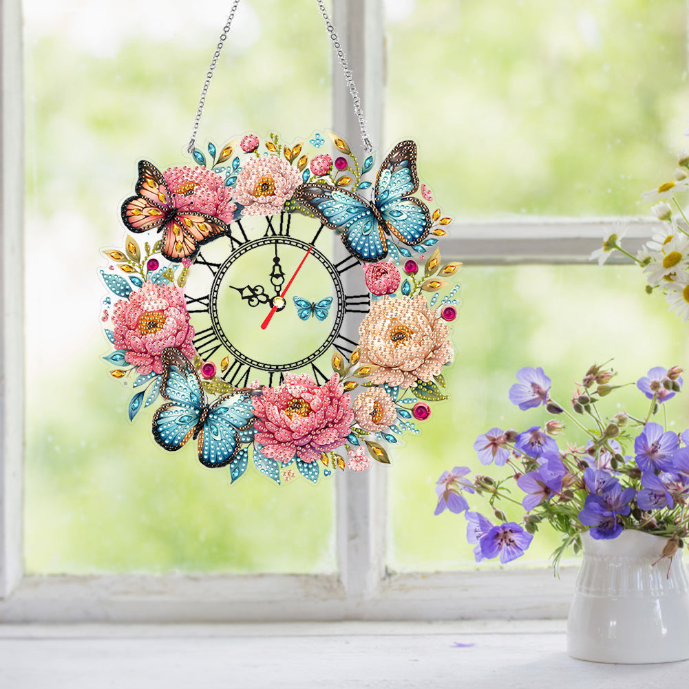 Acrylic Special Shape Flowers 5D Diamond Painting Clock Art Craft for Home Decor