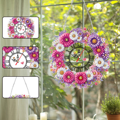 Acrylic Special Shape Flowers 5D Diamond Painting Clock Art Craft for Home Decor
