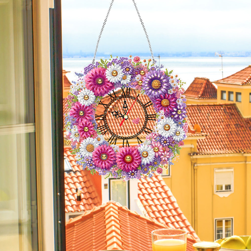 Acrylic Special Shape Flowers 5D Diamond Painting Clock Art Craft for Home Decor