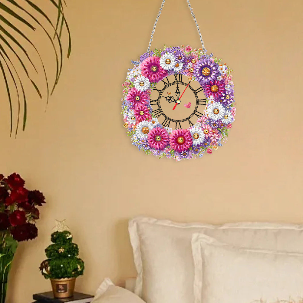 Acrylic Special Shape Flowers 5D Diamond Painting Clock Art Craft for Home Decor