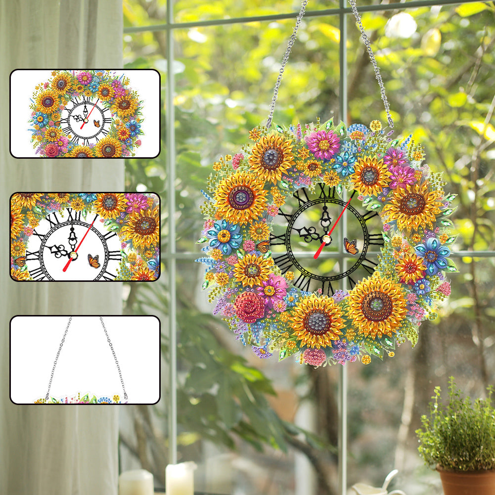 Acrylic Special Shape Flowers 5D Diamond Painting Clock Art Craft for Home Decor