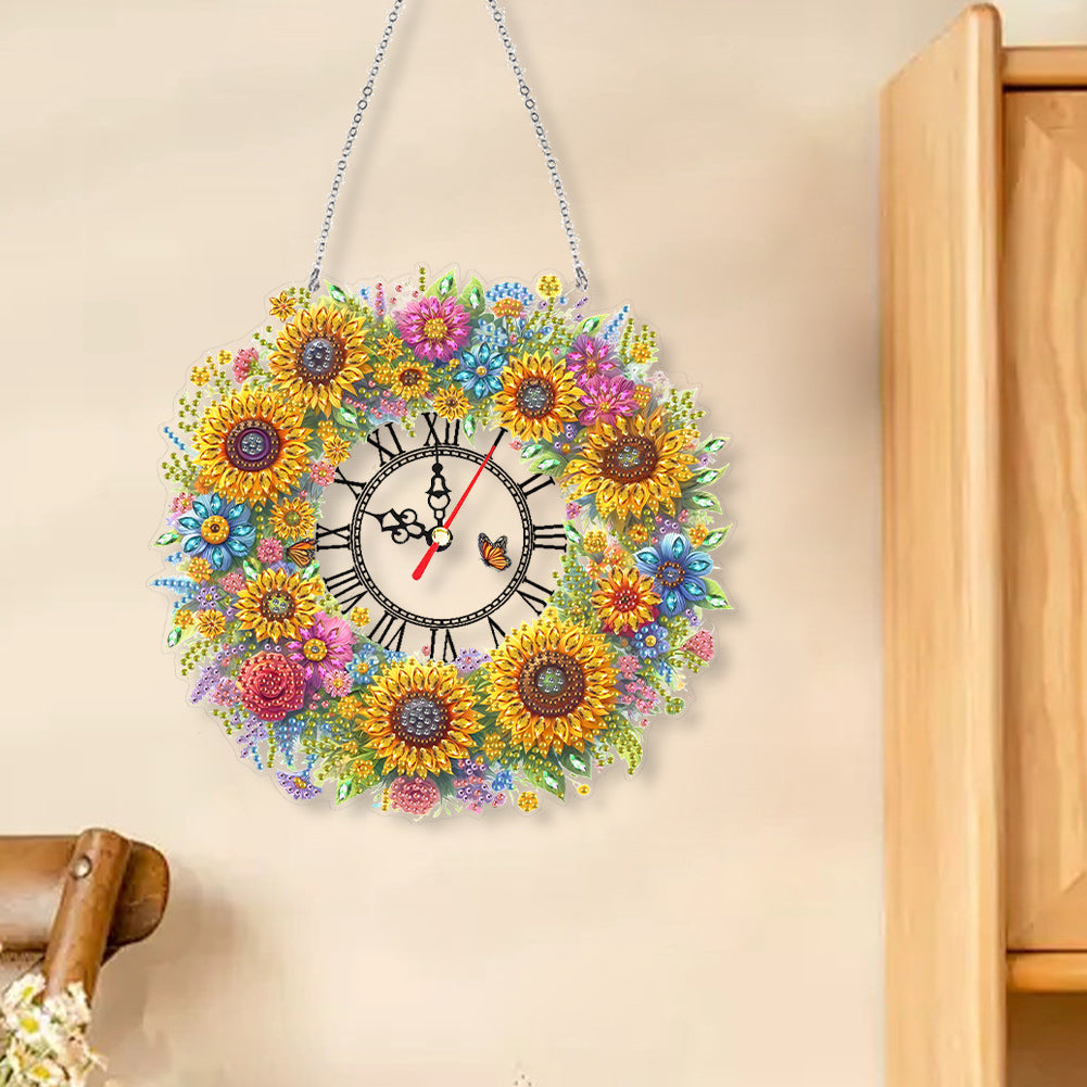 Acrylic Special Shape Flowers 5D Diamond Painting Clock Art Craft for Home Decor