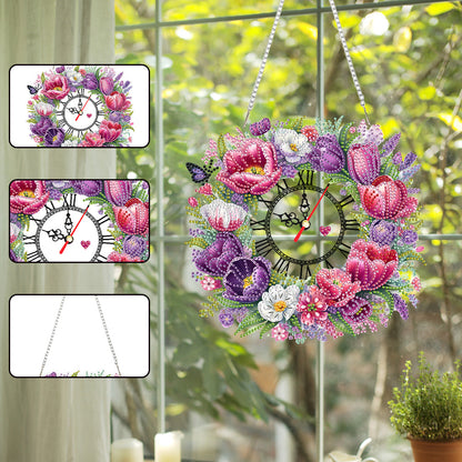 Acrylic Special Shape Flowers 5D Diamond Painting Clock Art Craft for Home Decor