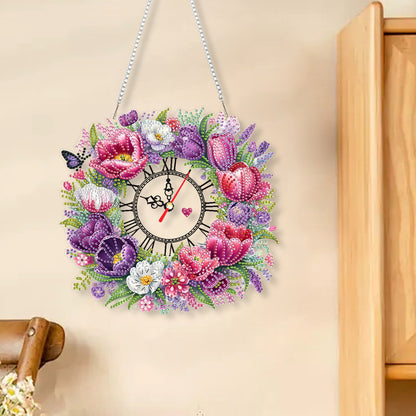 Acrylic Special Shape Flowers 5D Diamond Painting Clock Art Craft for Home Decor