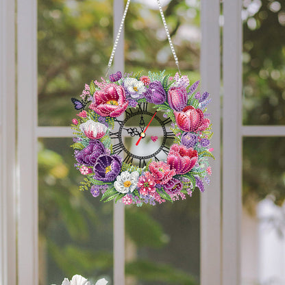 Acrylic Special Shape Flowers 5D Diamond Painting Clock Art Craft for Home Decor