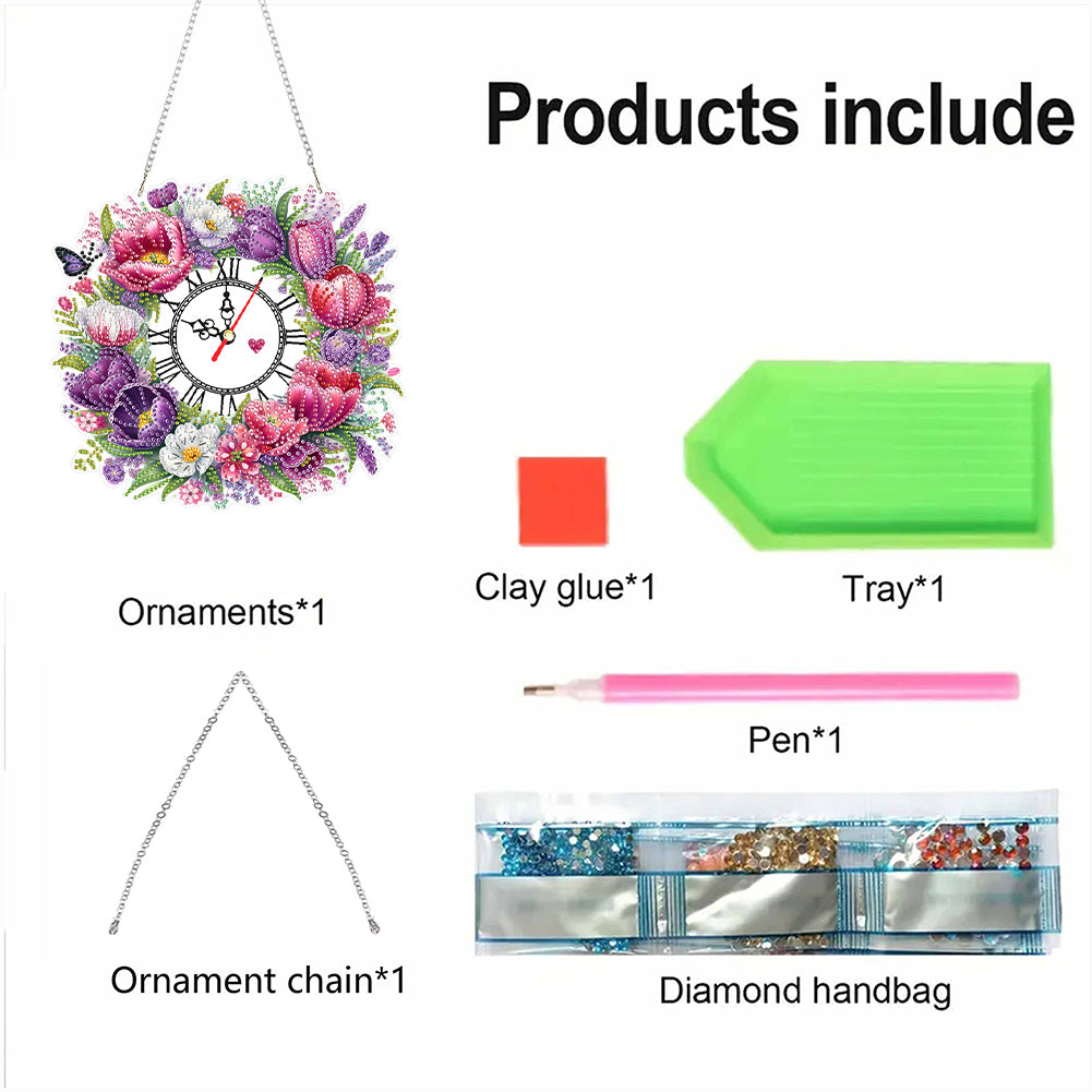 Acrylic Special Shape Flowers 5D Diamond Painting Clock Art Craft for Home Decor