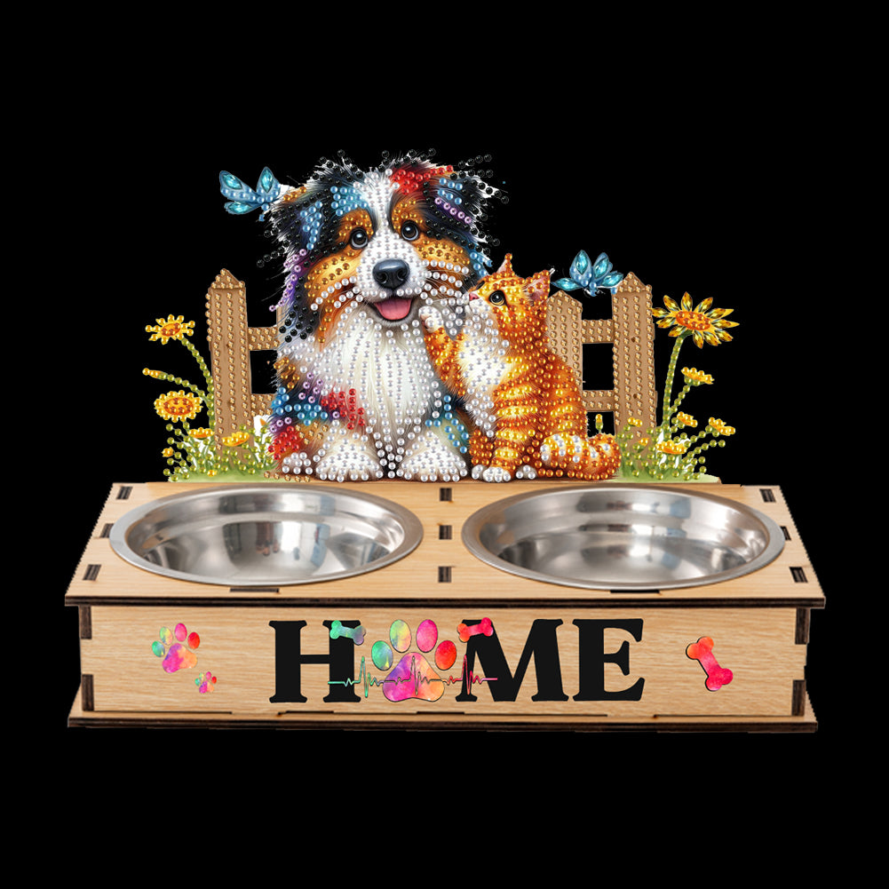 5D DIY Diamond Painting Water Feeder Diamond Art Dog Bowl for Small Medium Pets