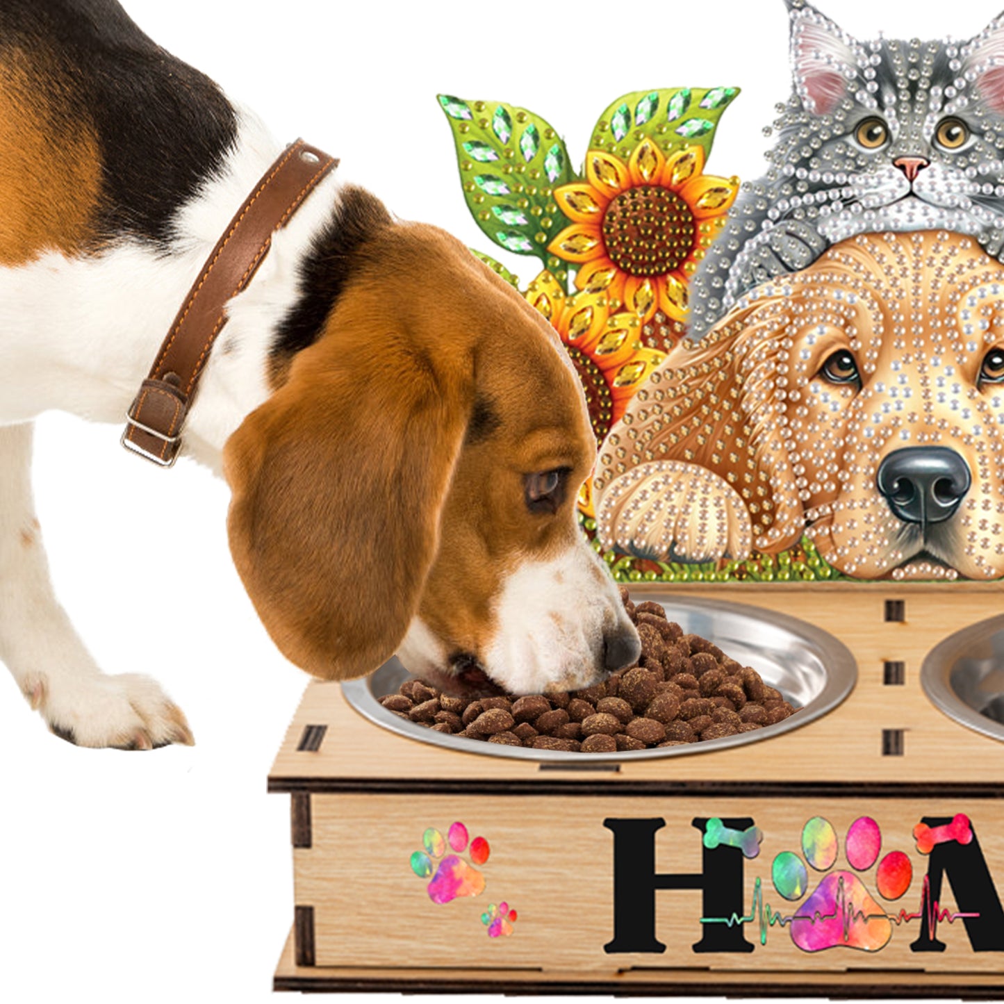 5D DIY Diamond Painting Water Feeder Diamond Art Dog Bowl for Small Medium Pets