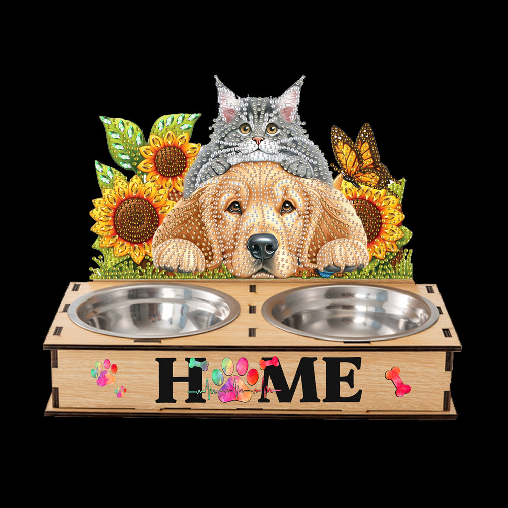 5D DIY Diamond Painting Water Feeder Diamond Art Dog Bowl for Small Medium Pets